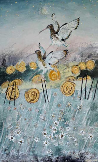 Hay Bale Curlews. Mixed Media. 39x63cms. £700.00