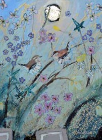 Clematis Wrens. Mixed Media. 27x37cms. £295.00
