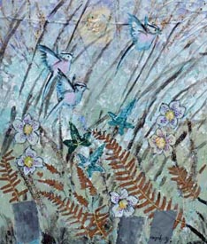 Long Tailed Tits and Ferns. Mixed Media. 25x29cms. £250.00
