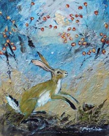 Red Berry Hare. Mixed Media. 21x26cms. £80.00